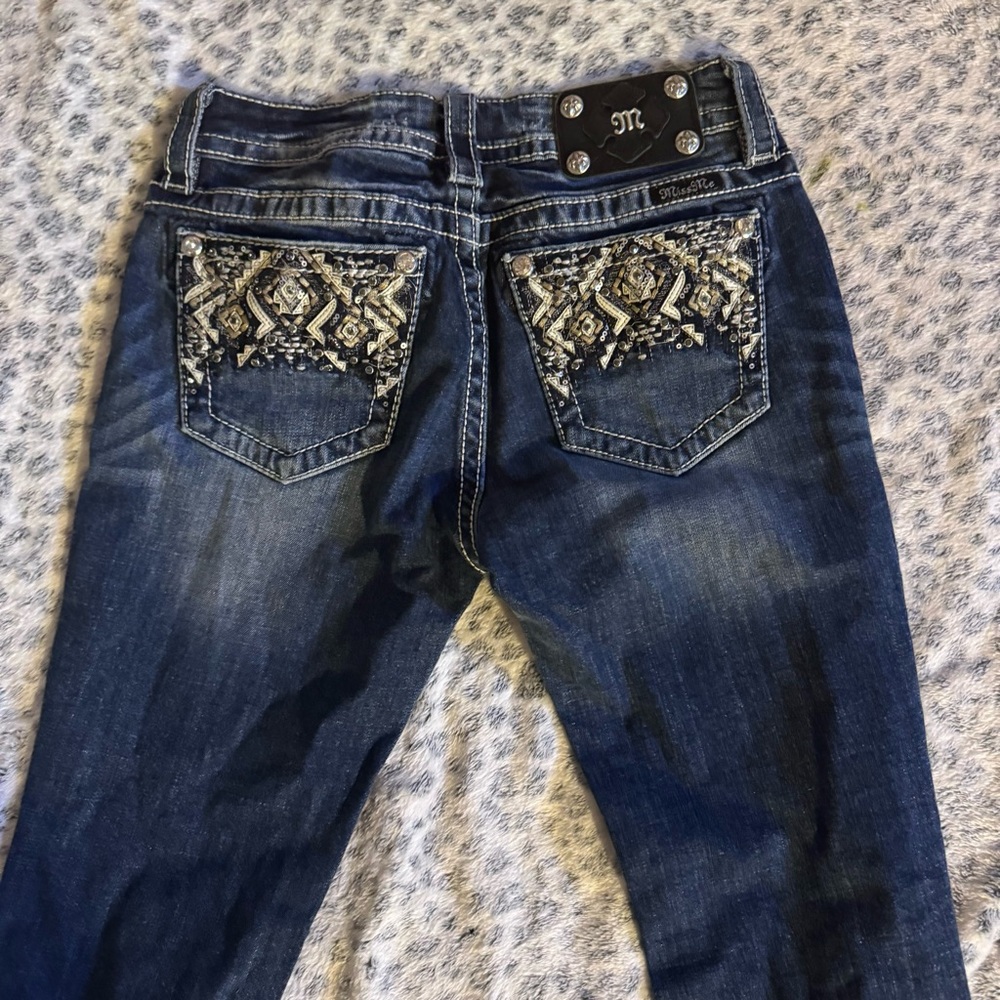 Miss Me Women's Blue Flared Jeans bootcut Sz 27 (size 4) concert festival biker - Picture 5 of 11